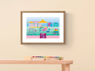 Bespoke, colourful illustration of a children's nursery playground by South Island Art.