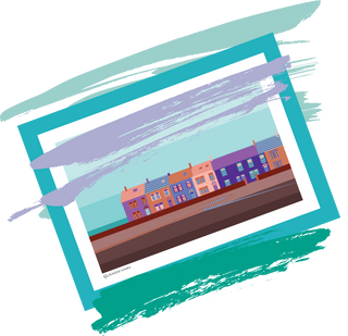 Sample illustration with paint brush strokes over it.