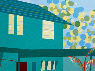 Detail of the roof and trees in the house portrait commission.