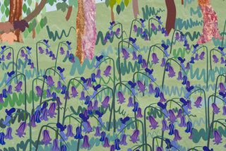 Close-up of the bluebells and grass illustrated elements.
