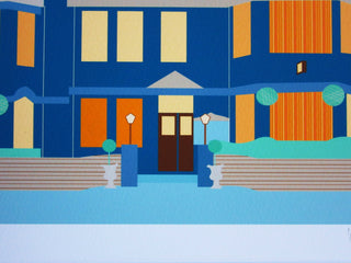 Detail of the entrance door from illustration of Balham Bowls Club.