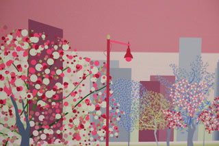 Lamppost, trees and skyscraper detail in the Boston art print.