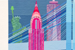 Detail of New York print showing textures in Chrysler building illustration.