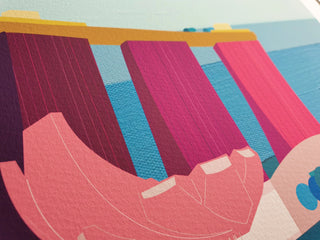 Angled view showing textures and stripe detailing on Marina Bay art print.