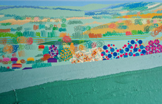 Detail of Reigate Hill illustrated art print with painted textures.