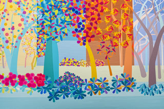 Colourful illustrated landscape of all four seasons in New Forest by South Island Art