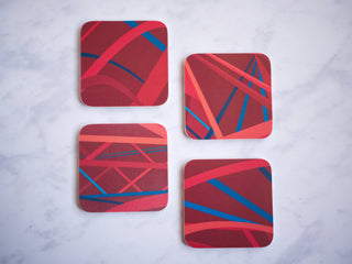 Red Abstract Travel Art Coasters (set of 4)