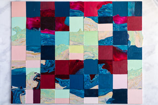 Full image of Lost in Time, an abstract pink, red and blue painting by South Island Art.