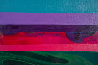Blue, purple and pink striped bands on the summer nights painting.