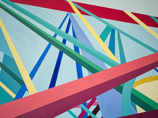 Central section detail of a colourful abstract painting called Building Bridges Bright.