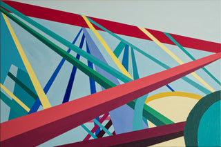 Building Bridges Bright original painting by South Island Art with multicoloured geometric shapes.