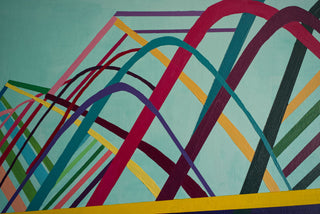 Intersecting arch shapes in different colours on original painting dance party.