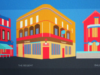 The Regent illustration in pubs of Balham art print, depicted in tones of yellow.